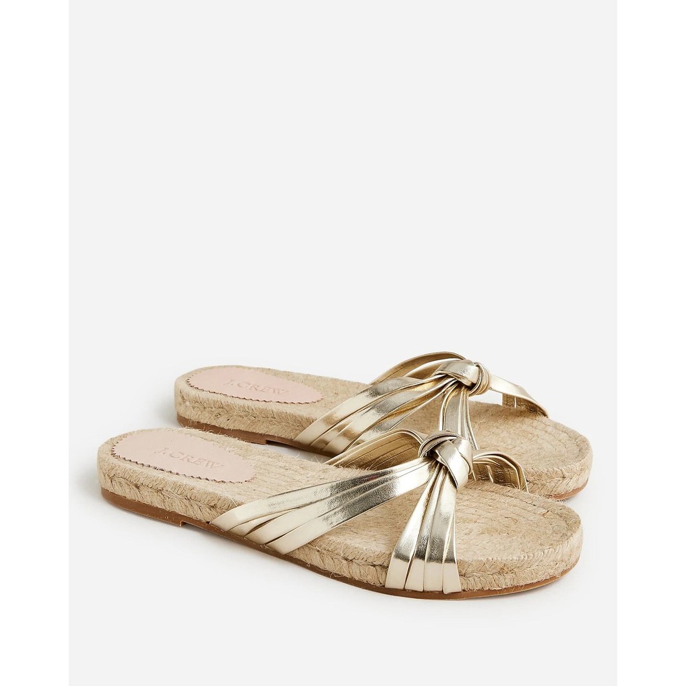 J.Crew Women's‎ Metallic Gold Knotted Espadrille Slide Sandals Made in Spain- 9